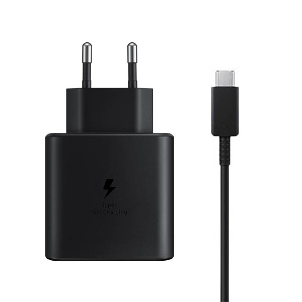 شارژر سامسونگ 25 وات 2 پین مدل EP-TA800 به همراه کابل USB-C شارژر سامسونگ 45 وات 2 پین مدل EP-T4510XBEG به همراه کابل USB-C