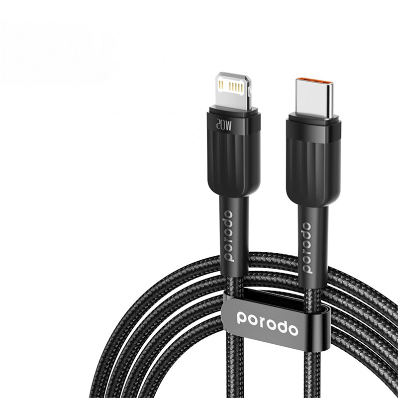 کابل Type-Cبه لایتنینگ 1 متر پرودو Porodo Braided 20W PD C to Lightning Fast charging